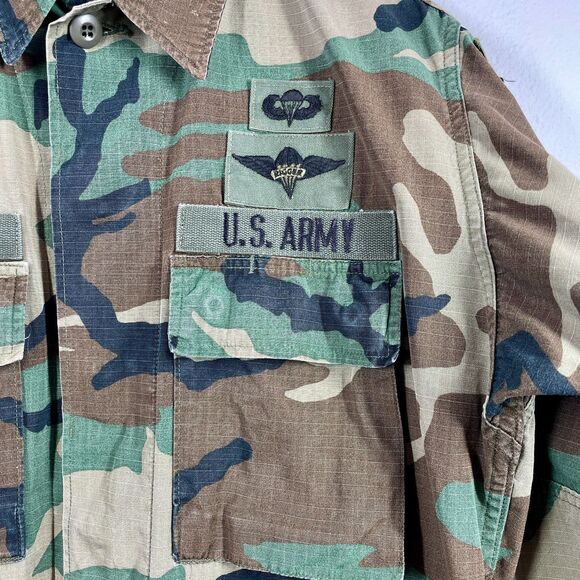 Vintage Army Woodland Fatigue Shirt Small-Regular VTG Army Airborne BRAGG Sm/Reg - Picture 12 of 16